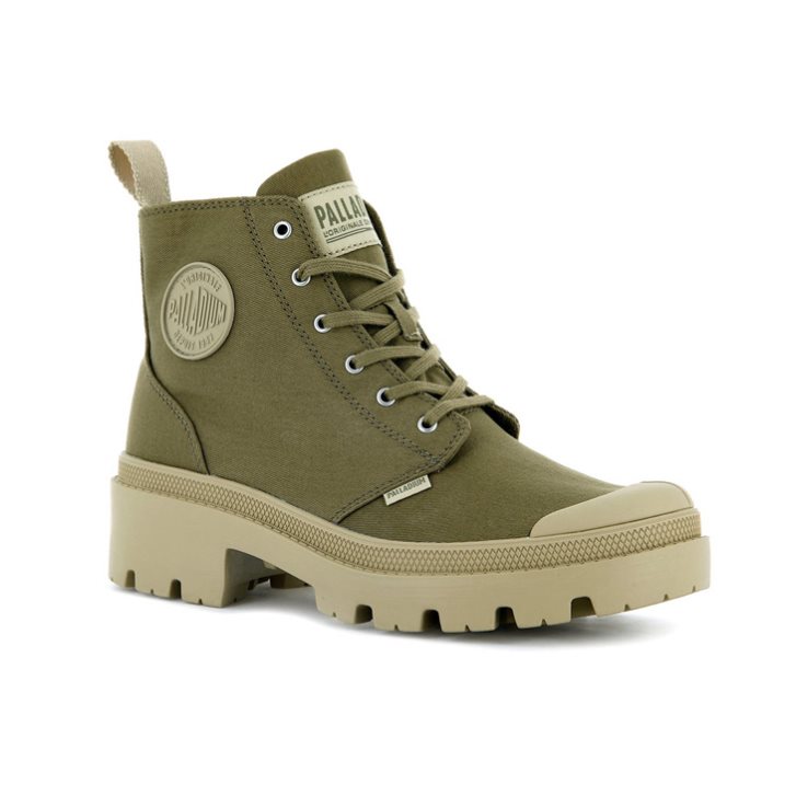 Palladium Pallabase Twill Women's Boots Olive | UK P453-JON